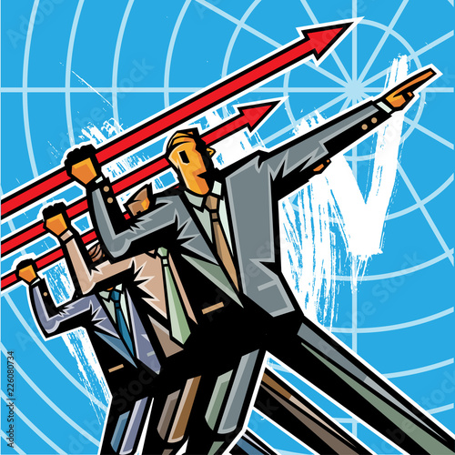 Business people throwing arrow sign