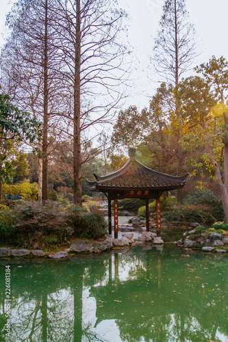 Traditional Chinese pavilion by water