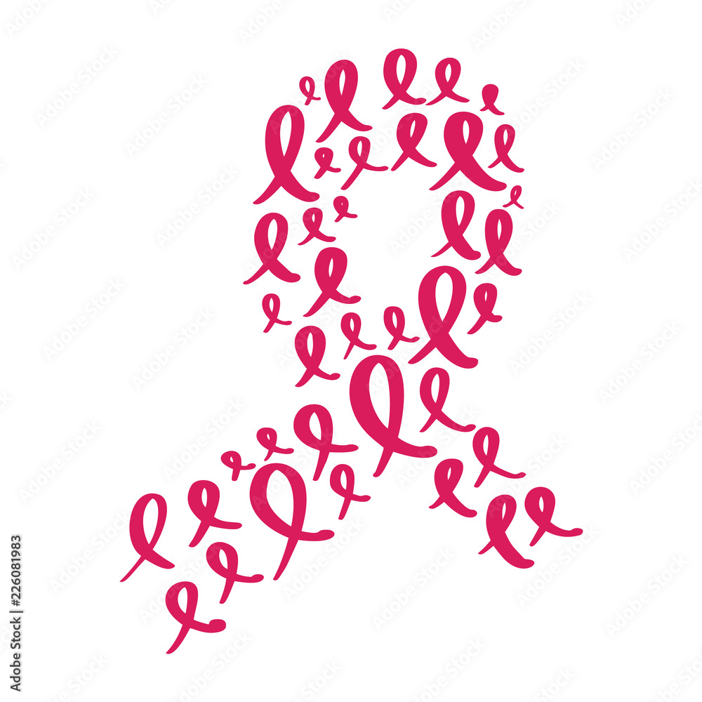Stylized pink ribbon with vector quote Breast Canser for October is Cancer Awareness Month Calligraphy lettering illustration Poster Design Stylized pink ribbon with vector quote Breast Canser for October is Cancer Awareness Month Calligraphy lettering illustration Poster Design
