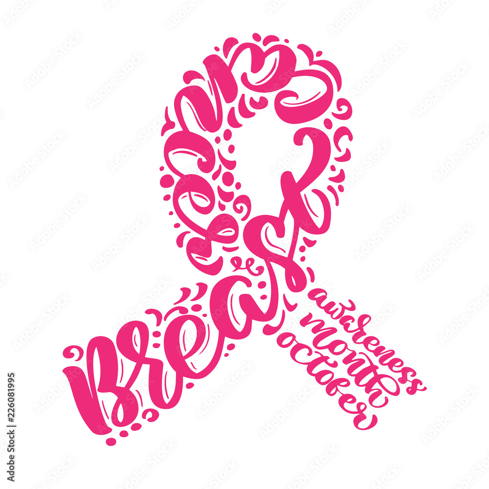 Stylized pink ribbon with vector quote Breast Canser for October is Cancer Awareness Month Calligraphy lettering illustration Stylized pink ribbon with vector quote Breast Canser for October is Cancer Awareness Month Calligraphy lettering illustration