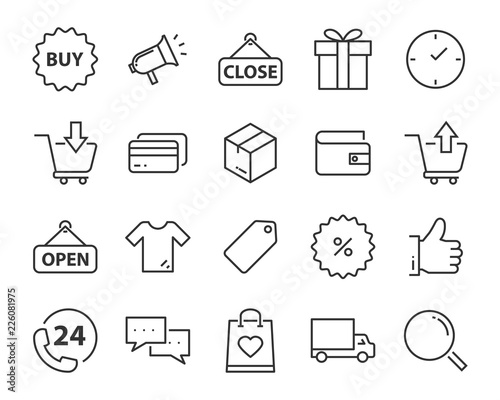 set of shopping line icons such as , delivery, shop, pay, e-commerce