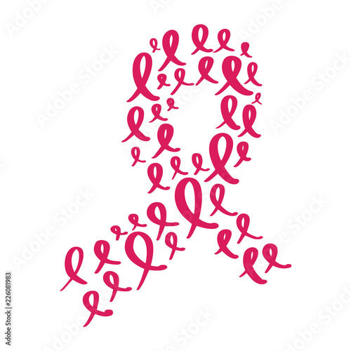 Stylized pink ribbon with vector quote Breast Canser for October is Cancer Awareness Month Calligraphy lettering illustration Poster Design