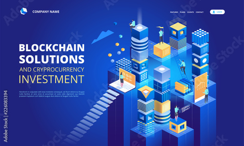 Cryptocurrency and blockchain isometric composition. Platform creation of digital currency.
