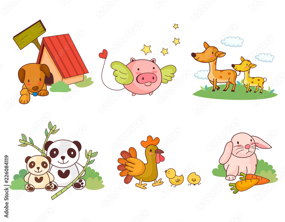 Fototapeta premium Illustration of animals against white background