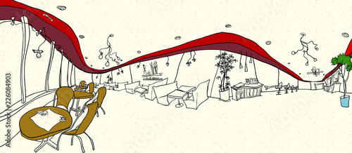 Chairs and tables arranged at cafe