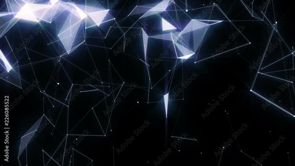 Blue Scale. Flickering of particles. Flickering triangles. Dolly zoom. Frame of particles