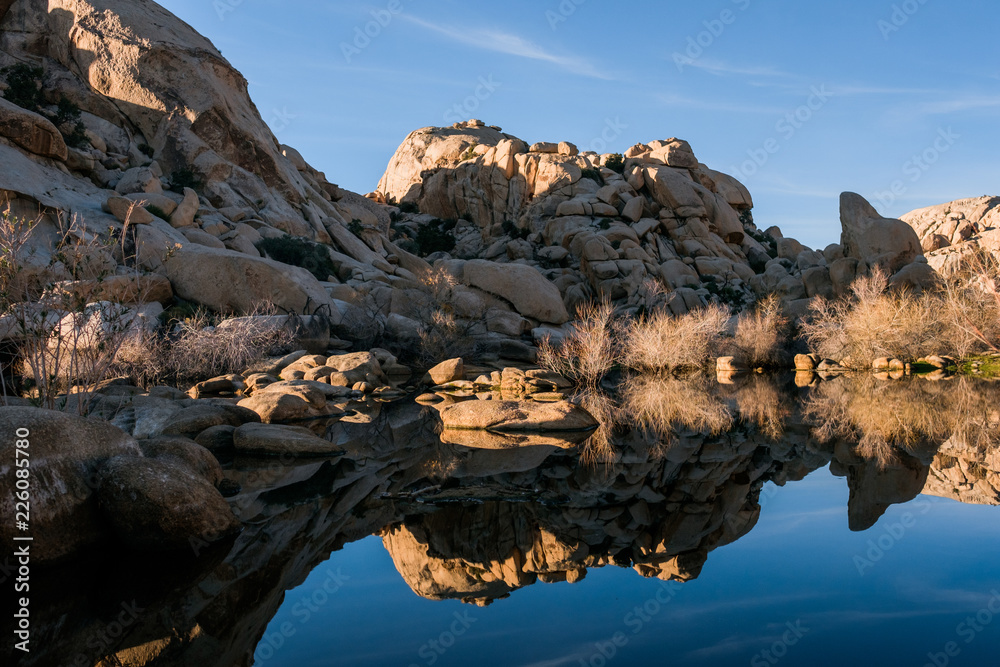 Desert Sandstone Hill Reflecting in a Pond at Joshua Tree Park