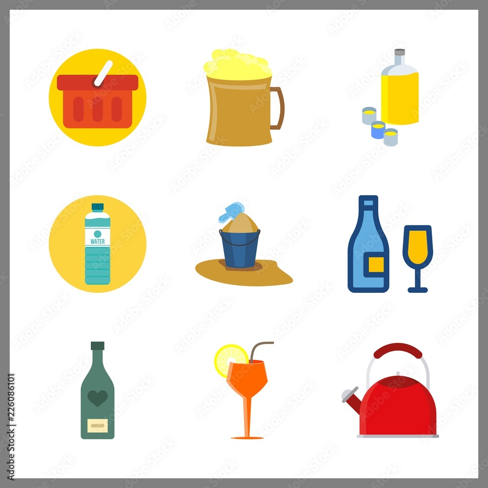 drink vector icons set. beer, water, wine bottle and cocktail in this set. drink vector icons set. beer, water, wine bottle and cocktail in this set.