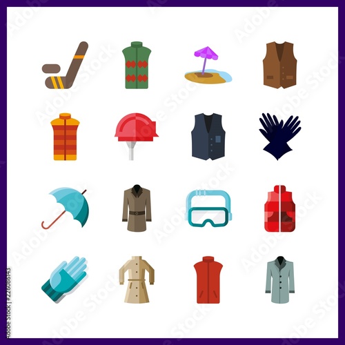 protective icon. vest and gloves vector icons in protective set. Use this illustration for protective works.