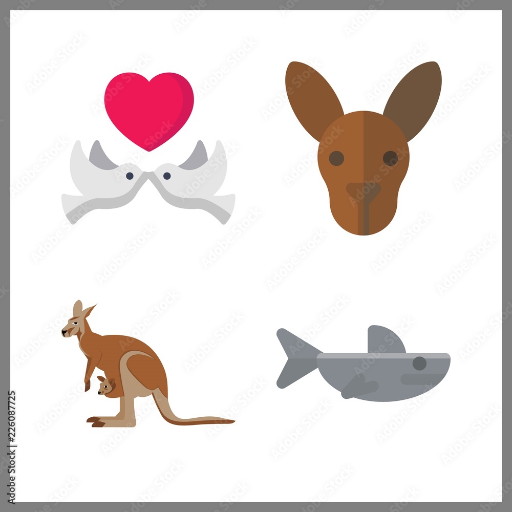 animals vector icons set. love birds, kangaroo and shark in this set.