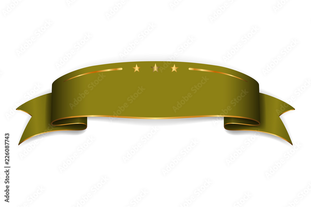 Olive ribbon banner. Satin blank. Design label scroll ribbon bow blank element isolated on white background. Empty banner template for greeting, advertising, decoration. Vector illustration Olive ribbon banner. Satin blank. Design label scroll ribbon bow blank element isolated on white background. Empty banner template for greeting, advertising, decoration. Vector illustration