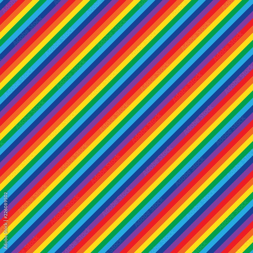 Vector seamless rainbow pattern. Geometric colorful diagonal striped background.