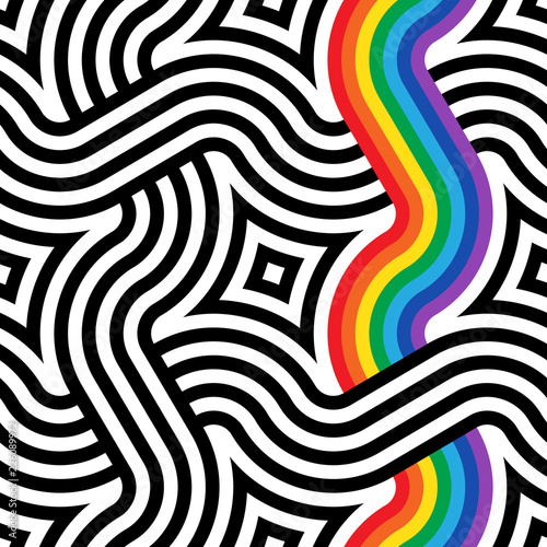 Vector geometric pattern. Seamless braided linear pattern with a rainbow.