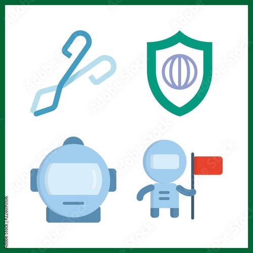 4 element icon. Vector illustration element set. astronaut and shield icons for element works