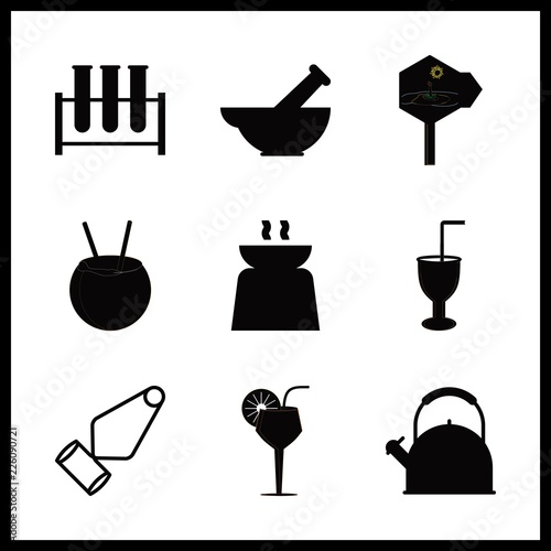 9 preparation icon. Vector illustration preparation set. aromatherapy and mortar icons for preparation works