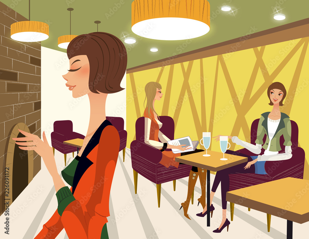 Three women in a restaurant Three women in a restaurant