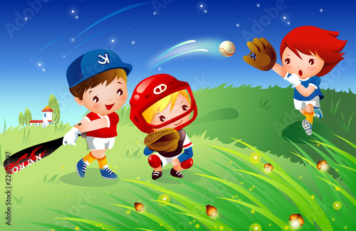 Three baseball players playing baseball