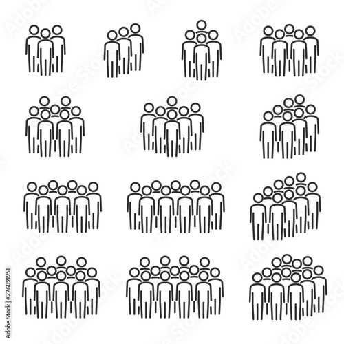Vector image set of people group line icons.Crowd signs.