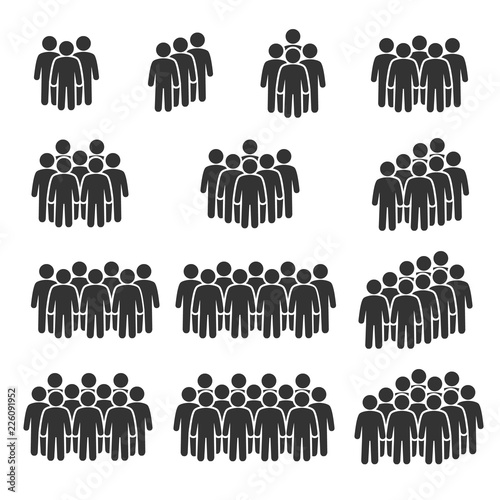 Vector image set of people group icons.Crowd signs.