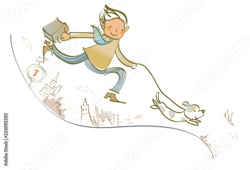 Businessman running with his dog