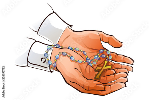 Close-up of a person's hands holding a rosary beads