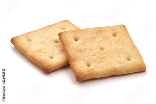 Fényképezés Salted cracker biscuit, close-up, isolated on white background.