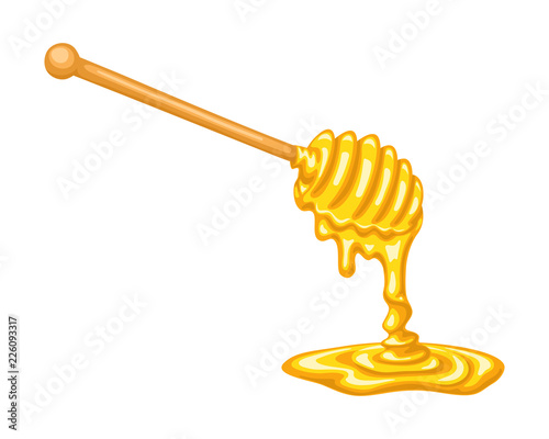 Cartoon honey dipper with  pool of honey