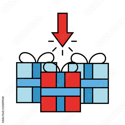 three gift boxes click arrow online shopping