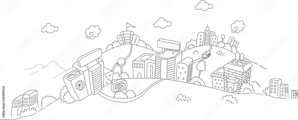 Obraz premium Buildings on hills