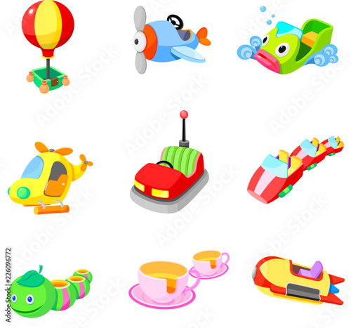 Close-up of various amusement park rides