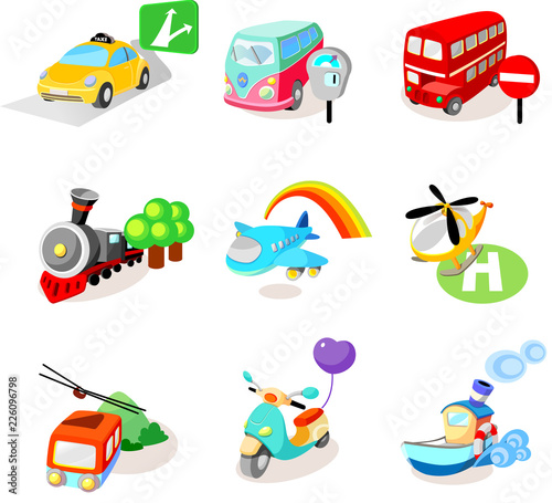 Close-up of various modes of transports