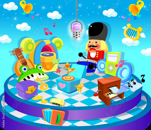 Various musical instruments on a stage