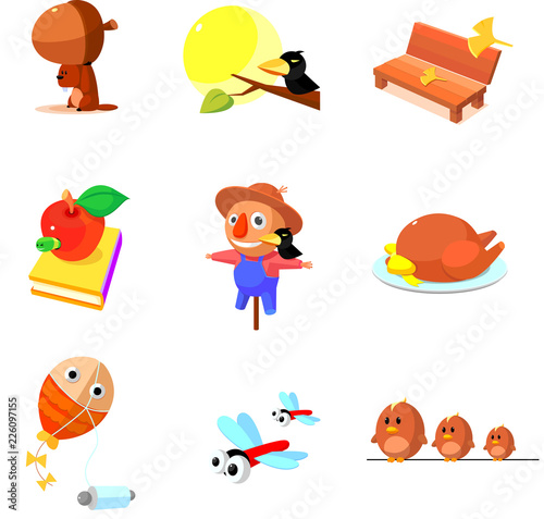 Group of animals with objects