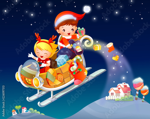 Santa Claus throwing gifts