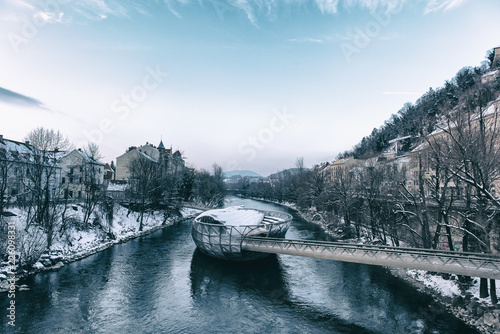 Murinsel in Graz in winter