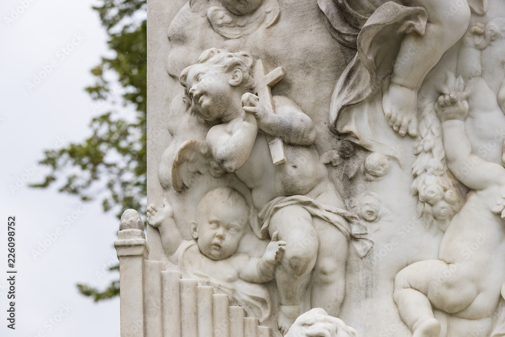 Architectural elements of the Mozart monument created in 1896 in Vienna in Austria. 