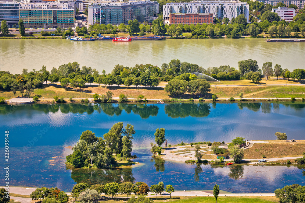 Danube river and Vienna waterfront view