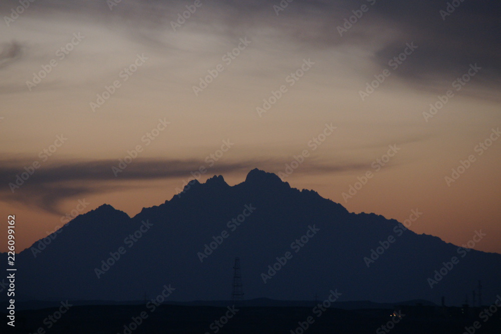 Sunrise Hurhada Egypt in winter and beautifyl sky clouds with view on Egyptian Mountains