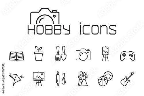 line hobby icons set on white background