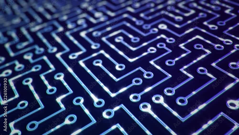 Technological background with moving glittering circuit. Animation of seamless loop. Technological background with moving glittering circuit. Animation of seamless loop.