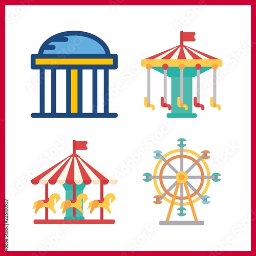 4 attraction icon. Vector illustration attraction set. temple and carousel icons for attraction works
