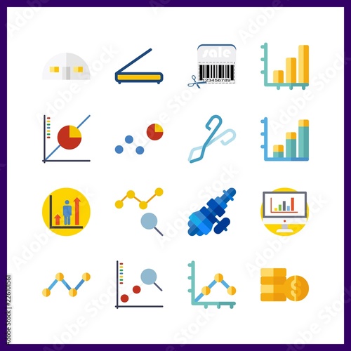 16 stock icon. Vector illustration stock set. line chart and crucible tongs icons for stock works