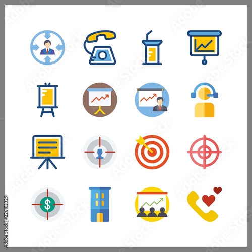 center icon. presentation and telemarketer vector icons in center set. Use this illustration for center works.