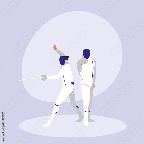 persons practicing fencing avatar character