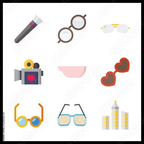 9 reflection icon. Vector illustration reflection set. skyline and reading glasses icons for reflection works