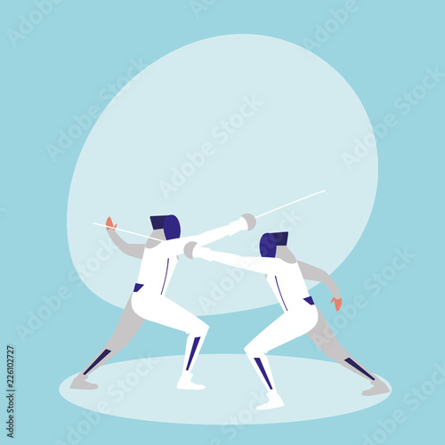 persons practicing fencing avatar character