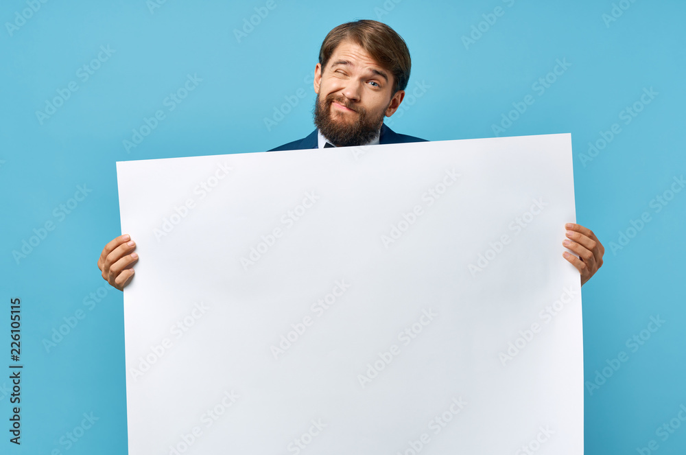 man holding blank board man holding blank board