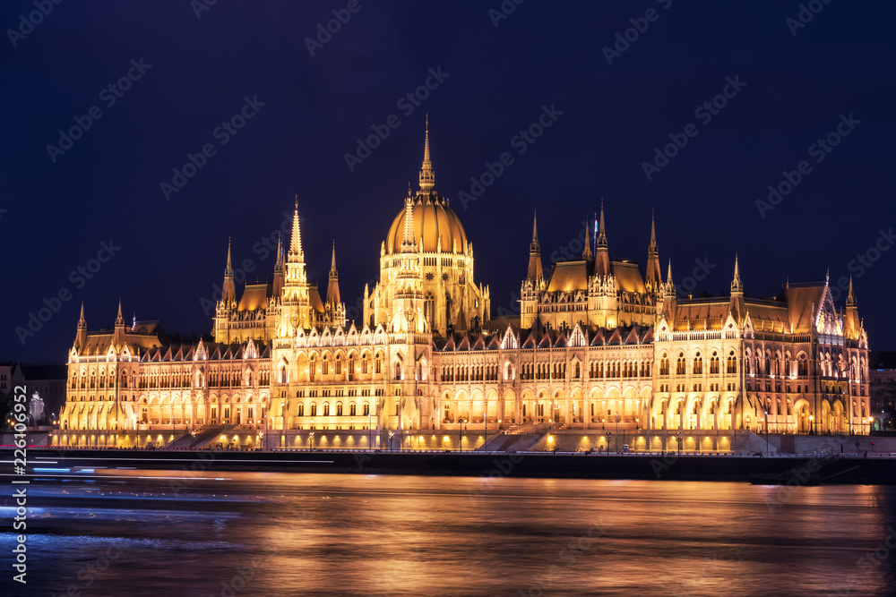 Gorgeously lit Budapest Parlament at twilight