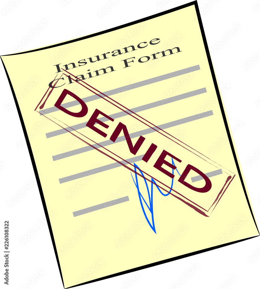 Insurance claim form with stamp denied