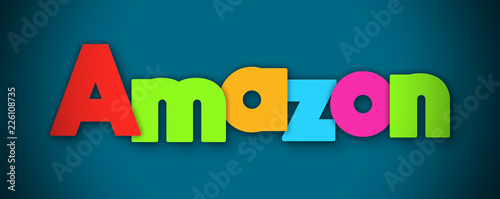 Amazon - overlapping multicolor letters written on blue background